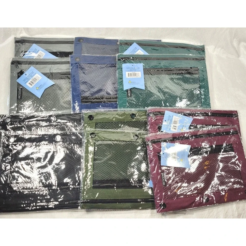 LOT: 12 Arctic Star Canvas Double Zipper Binder Pencil Pouches - Multiple Colors